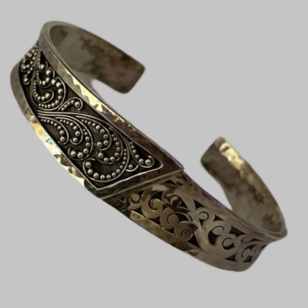 Vintage Sterling Silver Cuff Bracelet have Granulated Details Retired Lois Hill - Picture 9 of 15